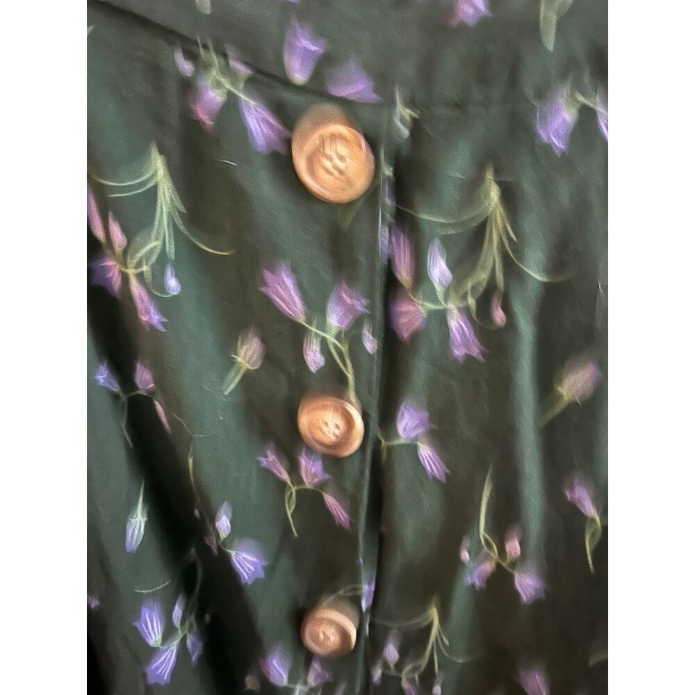 ModCloth X Collectif Skirt Sz US 10 Green Purple Flowers Buttons - Picture 2 of 5